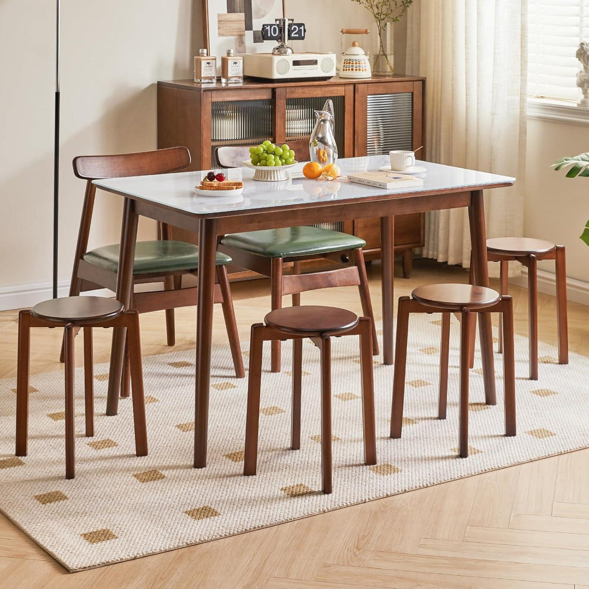 Massivholz Barhocker Set (4er) – Walnussbraun, Stapelbar
