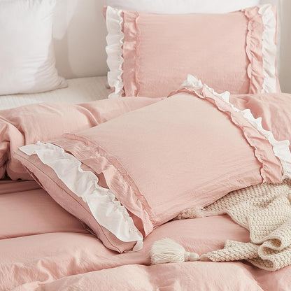 Weiches Rüschen Bettwäsche Set Rosa Weiß 155x220 + 80x80 cm
