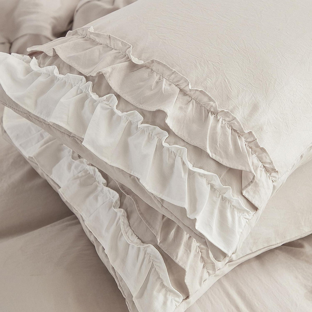 Bettwäsche-Set 135x200 Rüschen Mikrofaser 4-teilig Beige