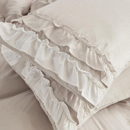 Bettwäsche-Set 135x200 Rüschen Mikrofaser 4-teilig Beige