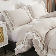 Romantische Rüschen Bettwäsche 135x200 Beige Mikrofaser Bettbezug Set