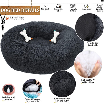 Rundes Hundebett Flauschig Donut – Bequemes Hundesofa 4XL Grau