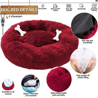 Rundes Hundebett Flauschig Donut – Bequemes Hundesofa in Weinrot 2XL
