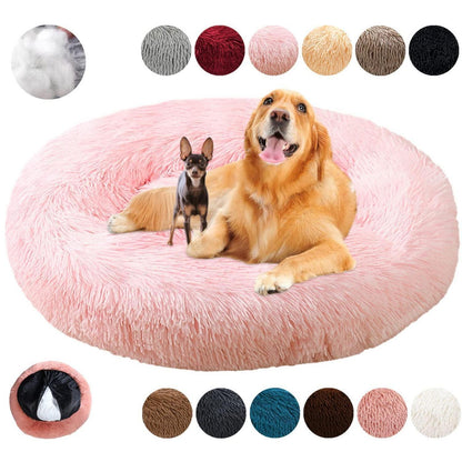 Rundes Hundebett Flauschig Donut – Bequemes Hundesofa in Rosa 90cm