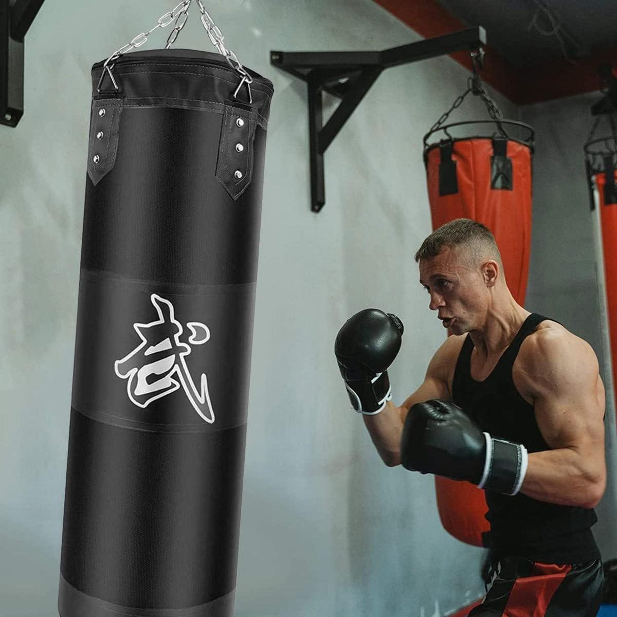 Boxsack Set Heavy Duty Punchingsäcke UNGEFÜLLT Hängend Schwarz 100cm