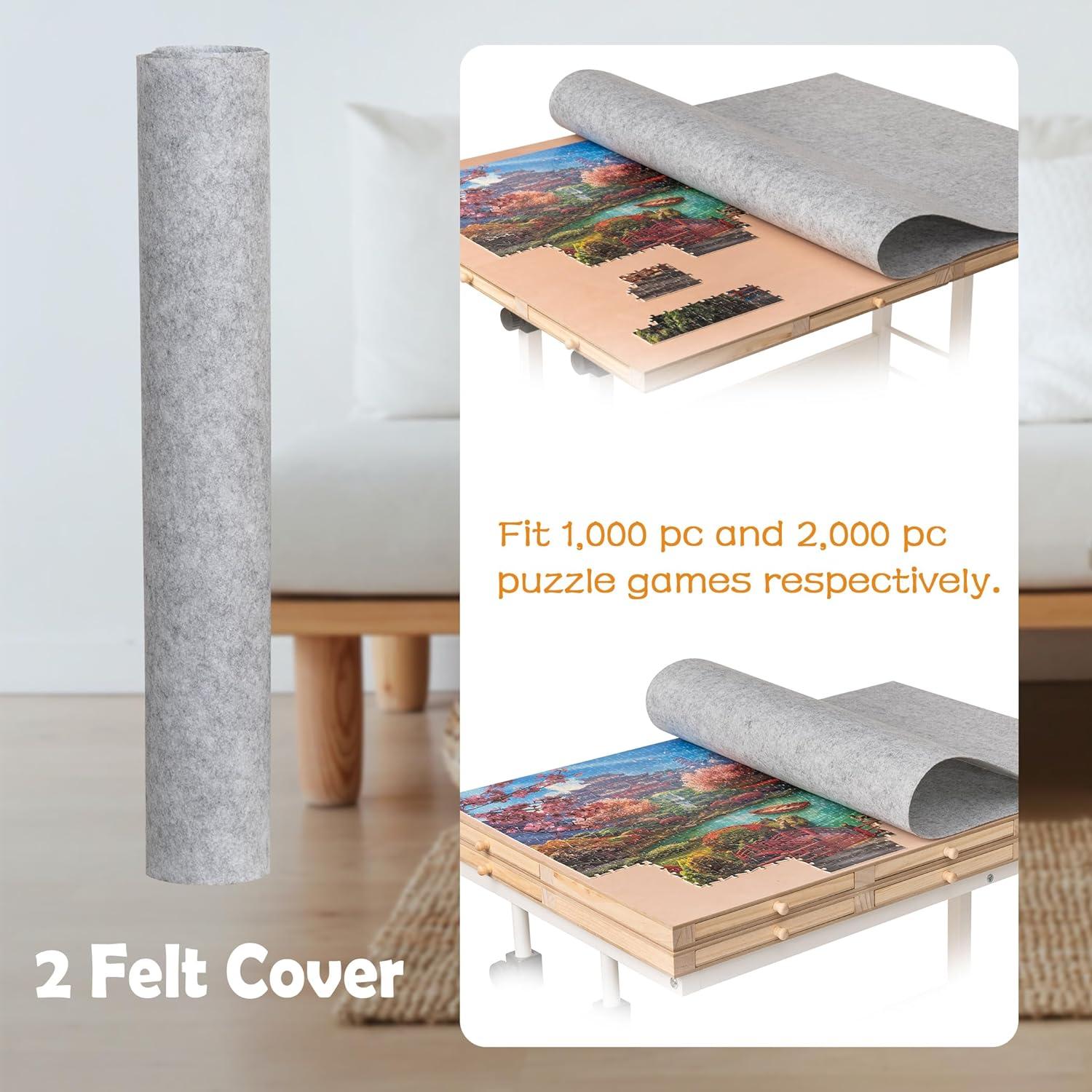 Puzzletisch mit klappbarer Tischplatte, höhenverstellbar, Puzzlebrett, 2 Filzbezug, 8 Sortierschalen, 4 Rollenrädern, für 2000 Teile