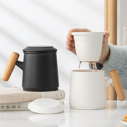 Weiß Keramik Teetasse mit Deckel und Sieb 400ml Teddy Cup