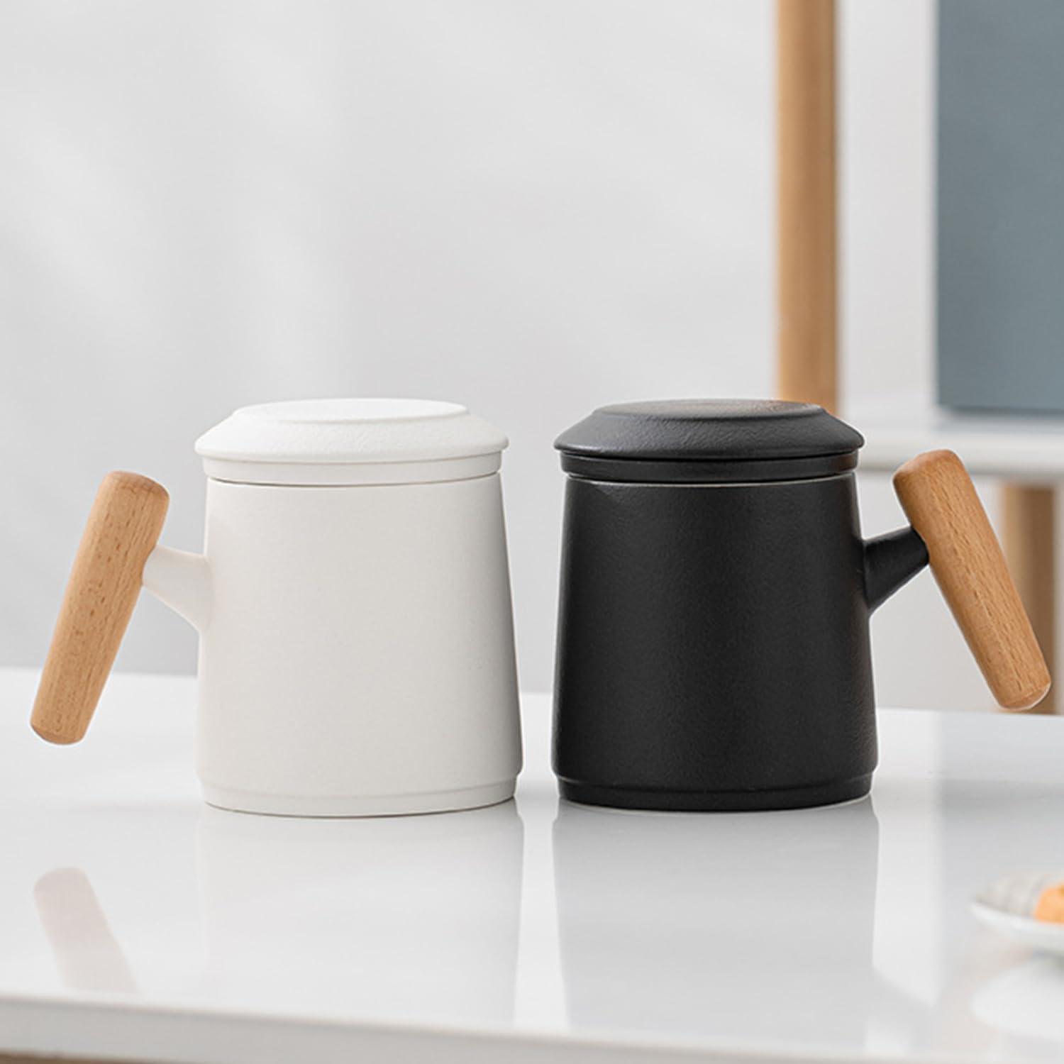Weiß Porzellan Teetasse mit Deckel und Sieb 400ml Tee Kaffee Becher Henkel