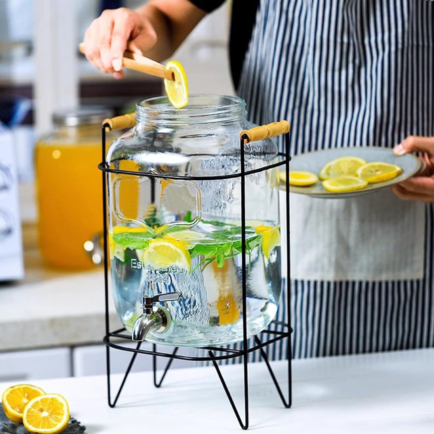 4L Glas-Getränkespender mit Deckel und Bügeleisenhalter