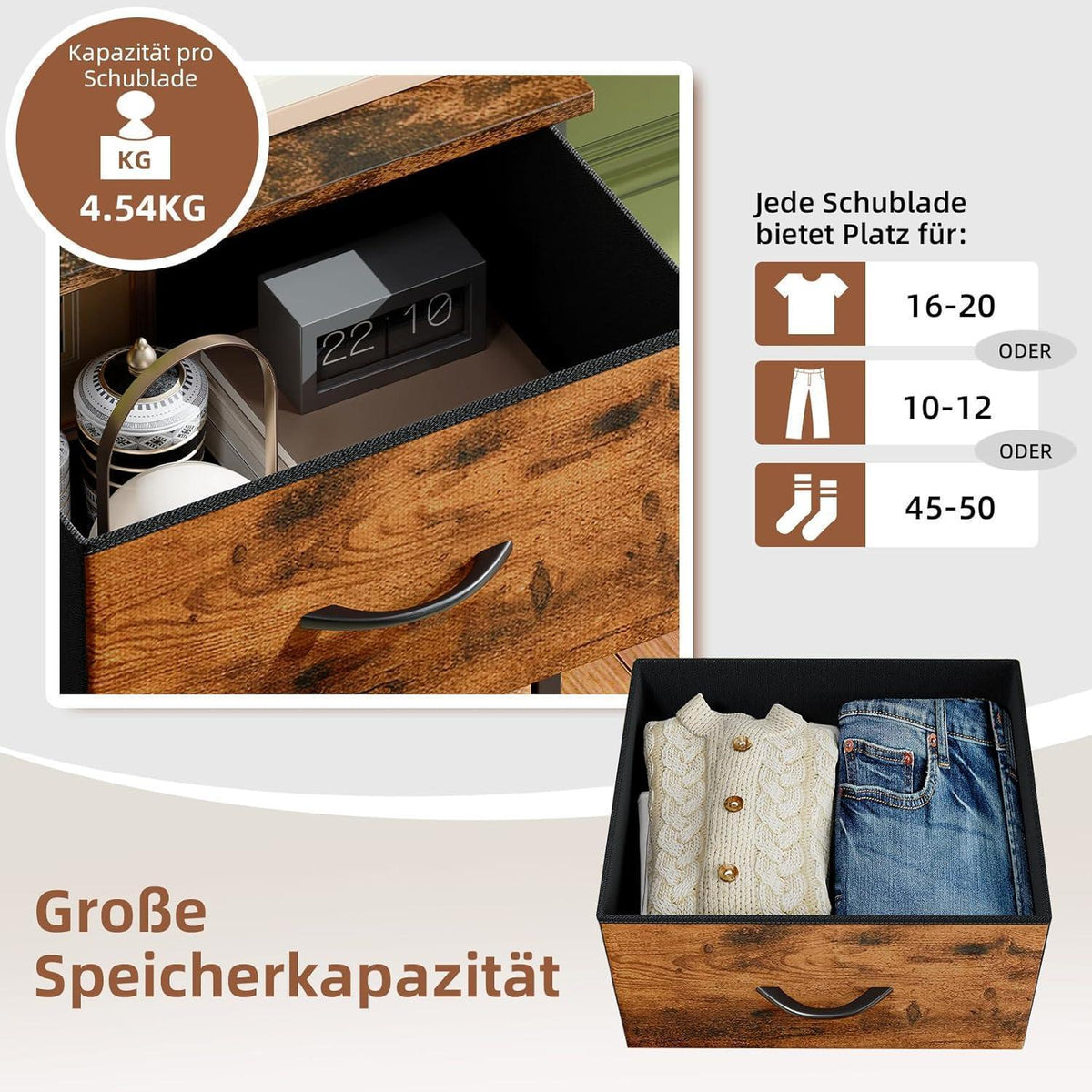 Somdot Kommode mit 3 Stoffschubladen – Schlafzimmer & Wohnzimmer