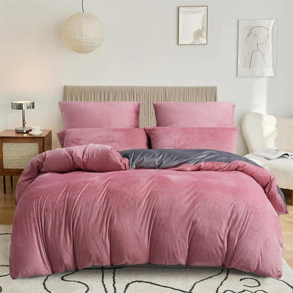 Winter Bettwäsche Fleece 220x240 Rosa Grau Kuschelig