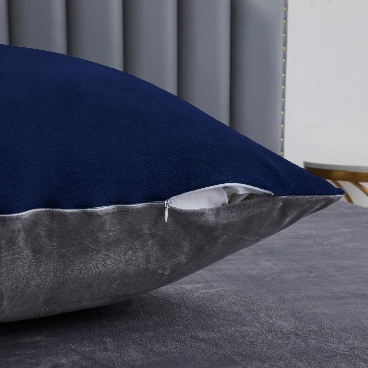 Winter Bettwäsche 220x240cm - Marineblau, Grau, Blau & Coral Fleece