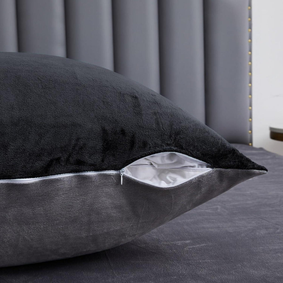Winter Bettwäsche 220x240 Schwarz Grau Flauschig & Warm 3-teilig