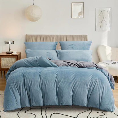 Winter Bettwäsche Set 220x240cm Blau Hellblau Grau
