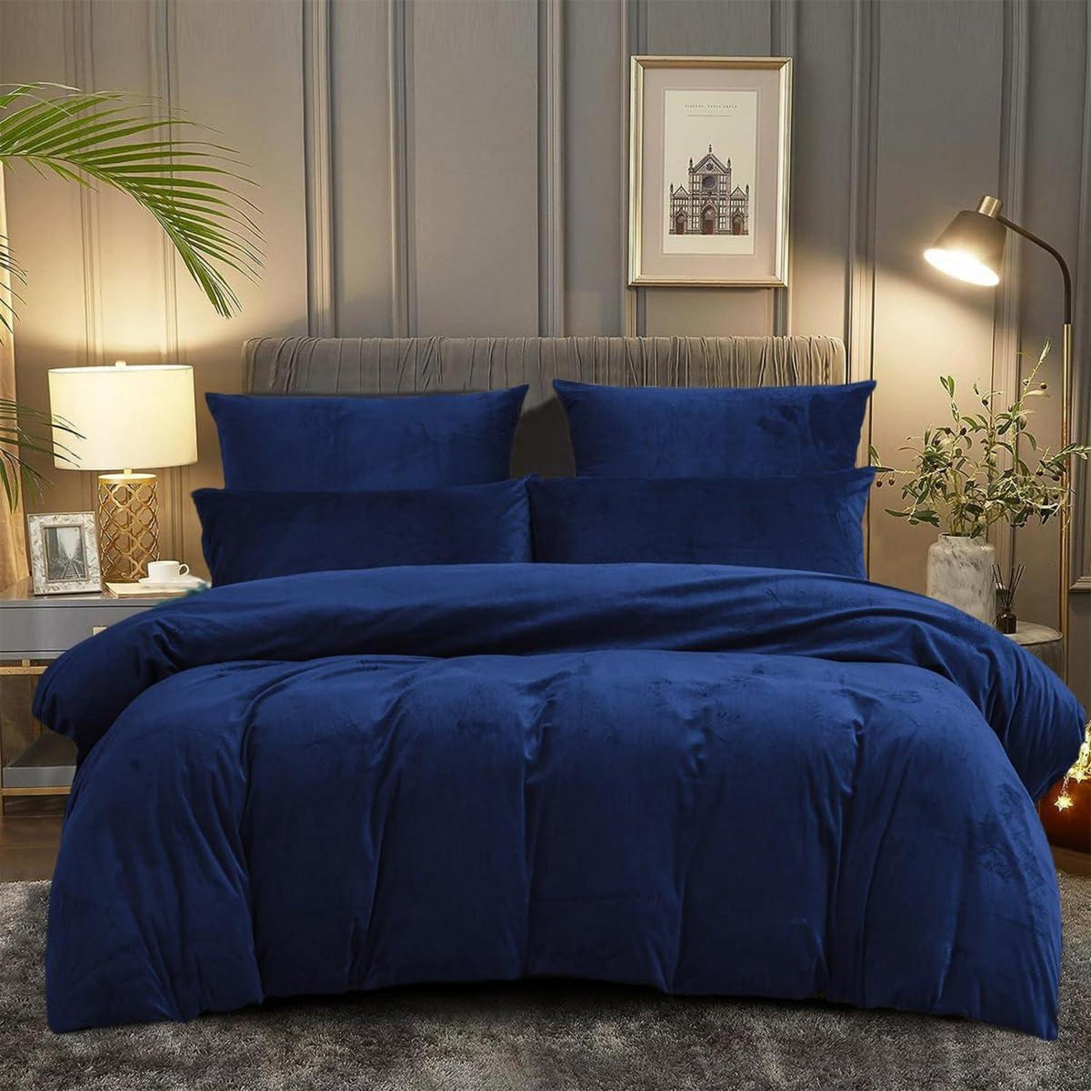 Flauschige Bettwäsche-Set 220x240cm Blau Marine Winterkuscheln