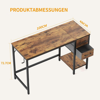 Computertisch mit Schubladen 100 cm, Klein, Modern, Braun