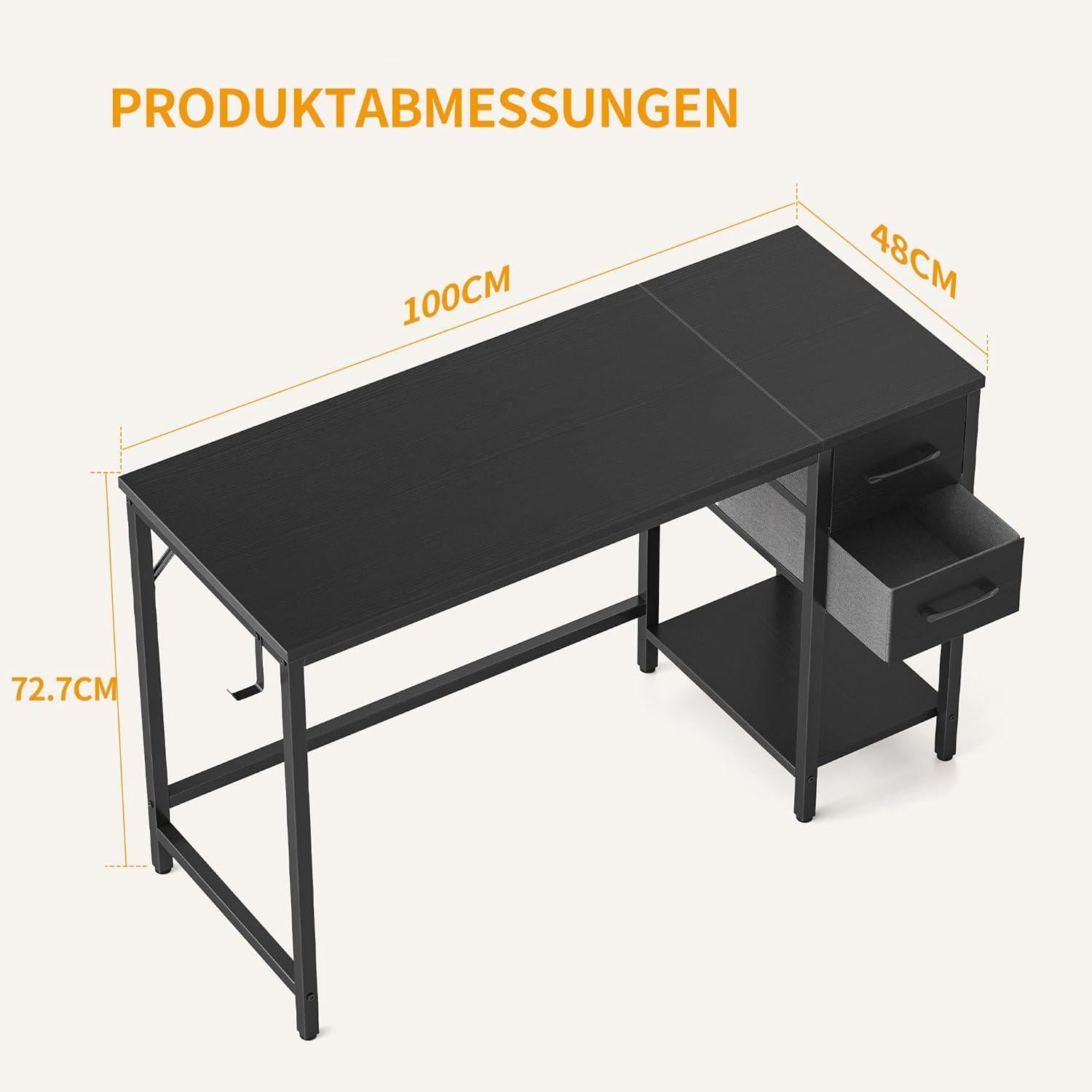 Cubiker Computertisch mit Schubladen, 100 cm Schwarz