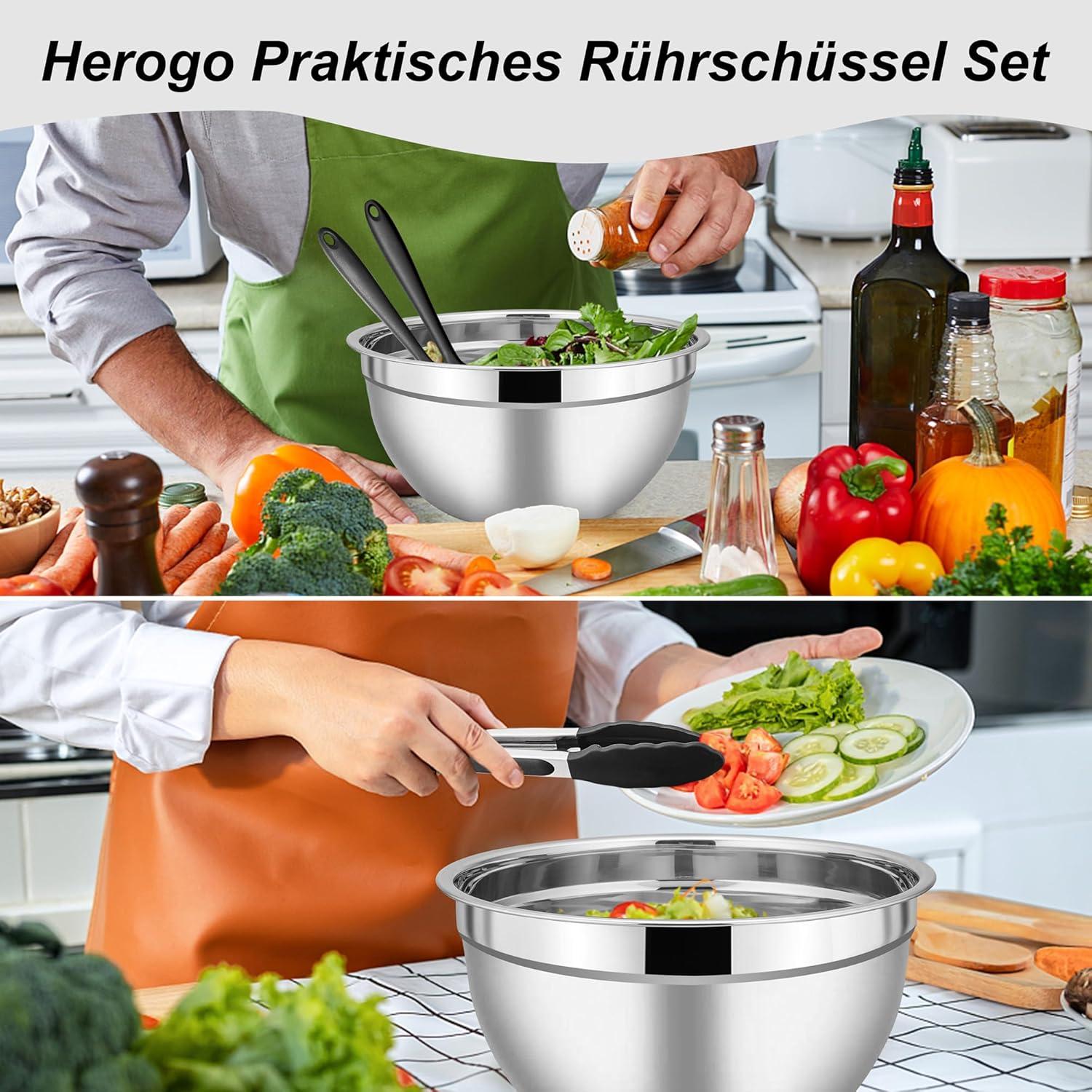 Herogo Edelstahl Schüssel Set 5er, Stapelbar, Luftdichter Deckel, Spülmaschinenfest