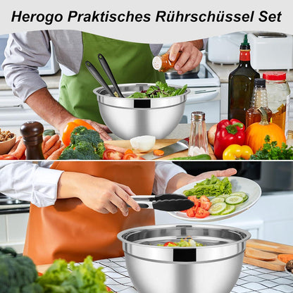 Herogo Edelstahl Schüssel Set 5er, Stapelbar, Luftdichter Deckel, Spülmaschinenfest