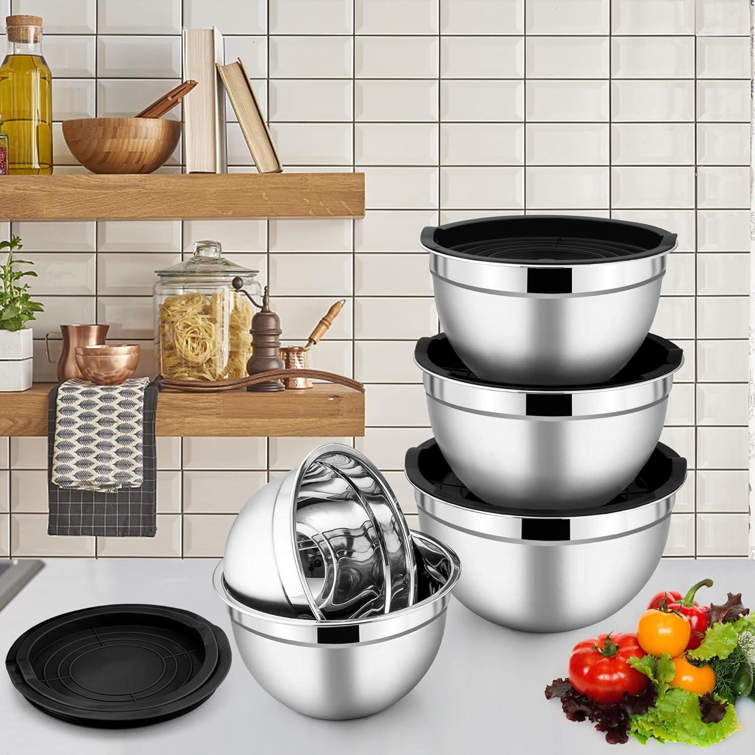 Herogo Edelstahl Salatschüssel Set 5-teilig 4,5L 2,7L 1,5L 1,2L 0,7L
