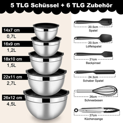 Schüssel Set Edelstahl Salatschüssel 5er Stapelbar