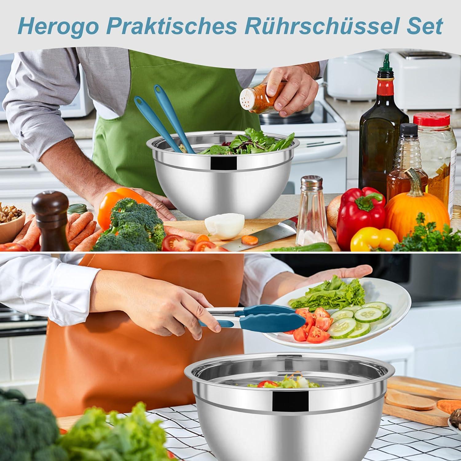 Herogo Edelstahl Salatschüssel Set 5er Set 4,5L 2,7L 1,5L 1,2L 0,7L Blau