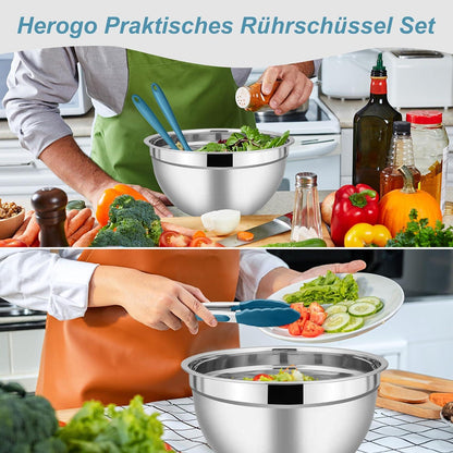 Herogo Edelstahl Salatschüssel Set 5er Set 4,5L 2,7L 1,5L 1,2L 0,7L Blau