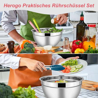 Herogo Edelstahl Salatschüssel Set 5er Set, Stapelbar Rührschüssel 5 Größen