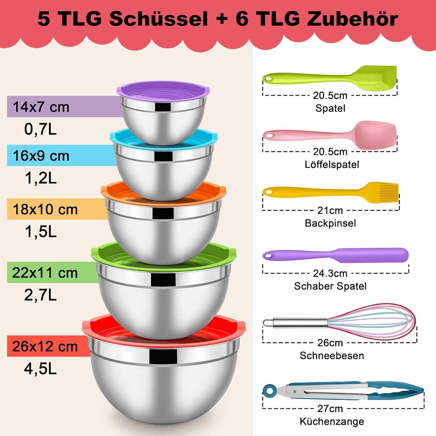 Salatschüssel Set 5-teilig Edelstahl Stapelbar