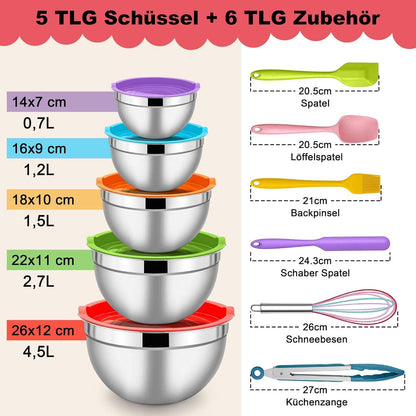 Salatschüssel Set 5-teilig Edelstahl Stapelbar