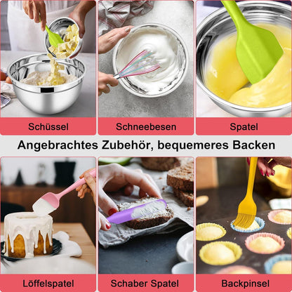 Edelstahl Salatschüssel Set 5er Stapelbar Rührschüssel 4,5L/2,7L/1,5L/1,2L/0,7L