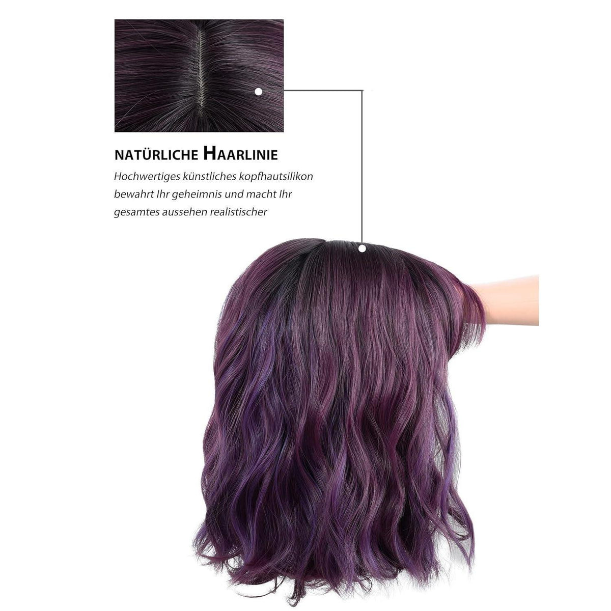 Violette Bob Perücke mit Pony – Lockig & Wellig