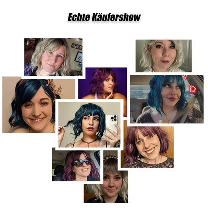 Violette Bob Perücke mit Pony – Lockig & Wellig