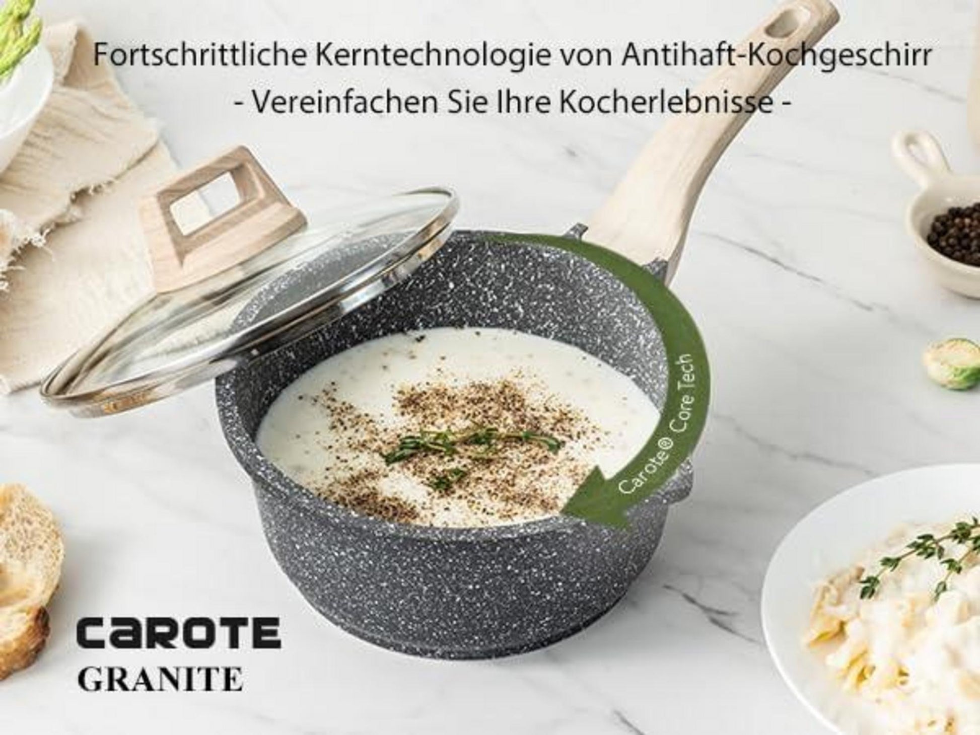 CAROTE 16 cm Antihaft-Stieltopf mit Deckel und