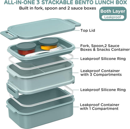 WayEee Lunchbox 2130ml Bento Box Auslaufsicher Erwachsene BPA Frei Büro Schule Green