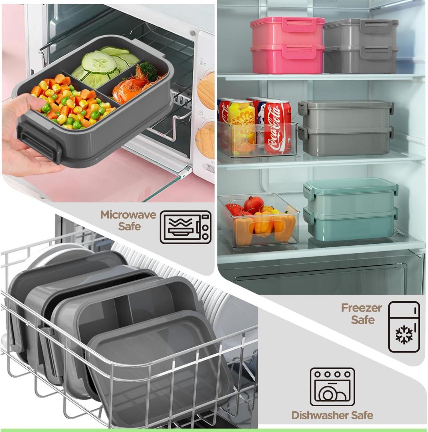 WayEee Lunchbox Bento Box Groß 2130ml Auslaufsicher Erwachsene BPA Frei- Grau