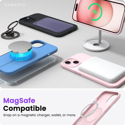 ORNARTO iPhone 15 Silikon Hülle mit starken Magneten 6.1 Zoll Kalkrosa