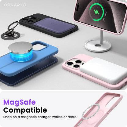 ORNARTO iPhone 15 Pro Max Silikon Hülle magnetisch Kalkrosa 6.7 Zoll