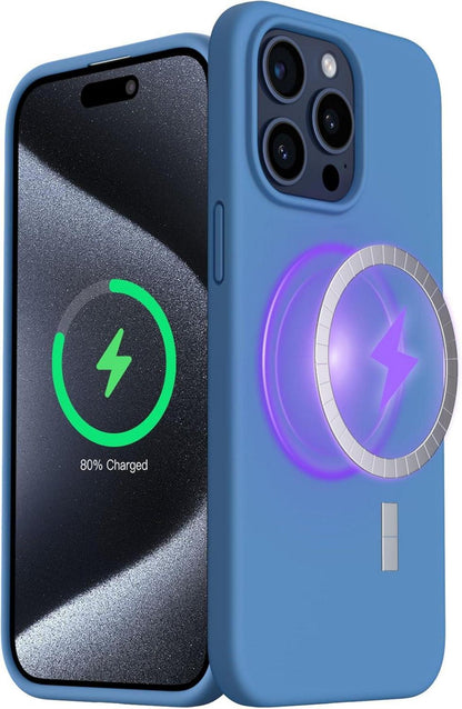 Magnetische Silikon Hülle für iPhone 15 Pro Max 6.7 Zoll Blau