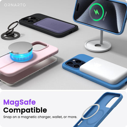 ORNARTO iPhone 15 Pro Max Silikon Magnet Hülle Blau 6.7 Zoll
