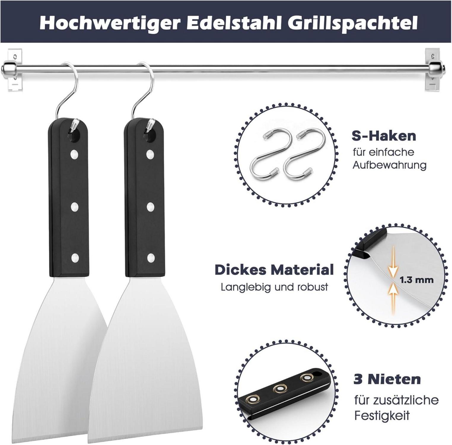 Grillspachtel Edelstahl mit ABS-Kunststoffgriff, 2-teiliges Set für