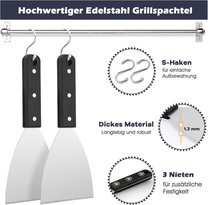 Grillspachtel Edelstahl mit ABS-Kunststoffgriff, 2-teiliges Set für