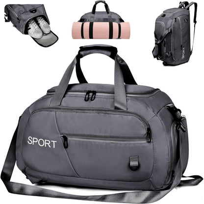Sporttasche 40L mit Rucksackfunktion und Schuhfach Grau