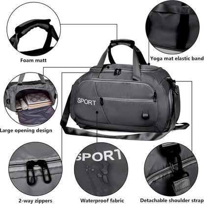 Sporttasche 40L mit Rucksackfunktion und Schuhfach Grau