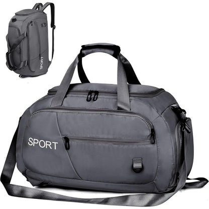 Sporttasche 40L mit Rucksackfunktion und Schuhfach Grau