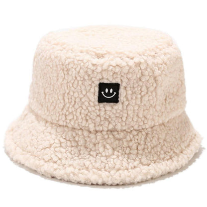 Damen Plüsch Fischerhut Wintermütze beige