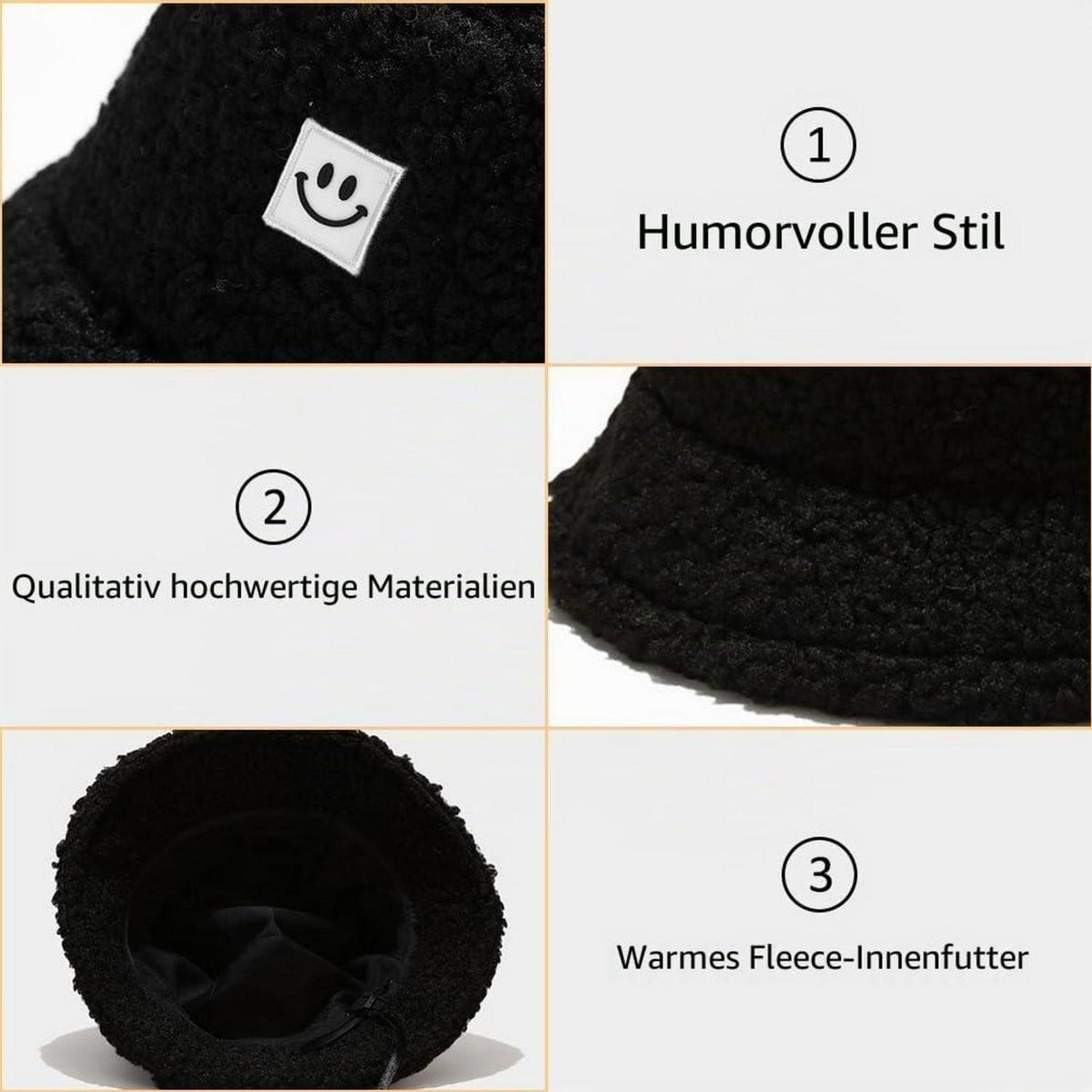 Damen Plüsch Fischerhut Wintermütze beige