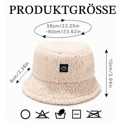 Damen Plüsch Fischerhut Wintermütze beige