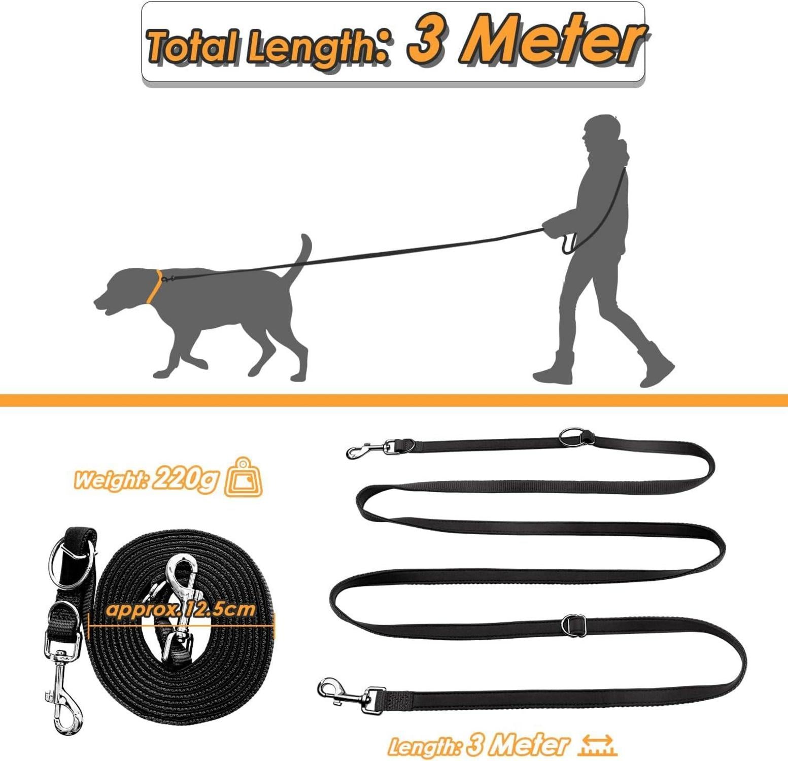 PETCOOZ Hundeleine Verstellbare Schleppleine mit Karabiner, Führleine Doppelleine für Hunde