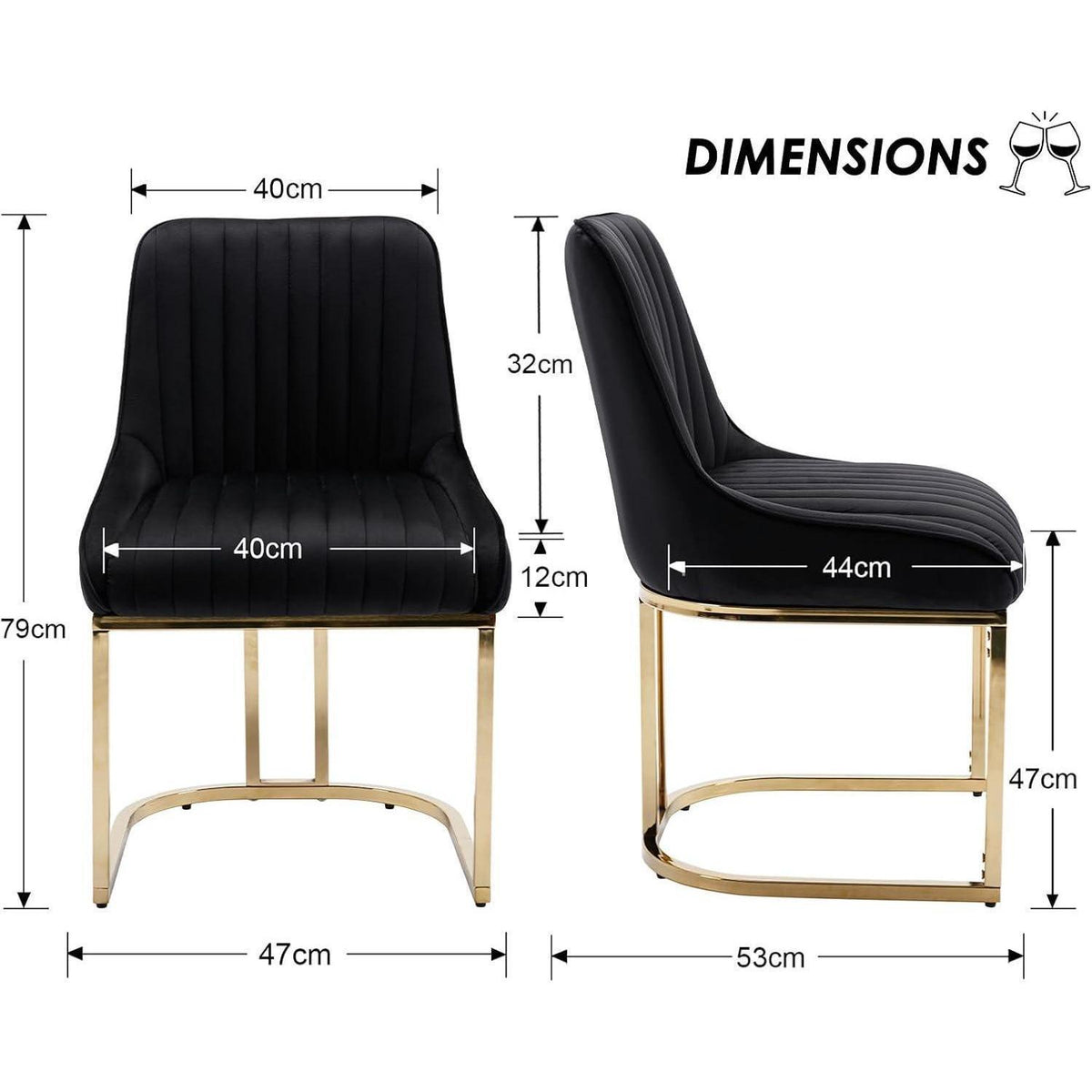 Esszimmerstühle 2er Set Samt Schwarz mit goldenen Füßen